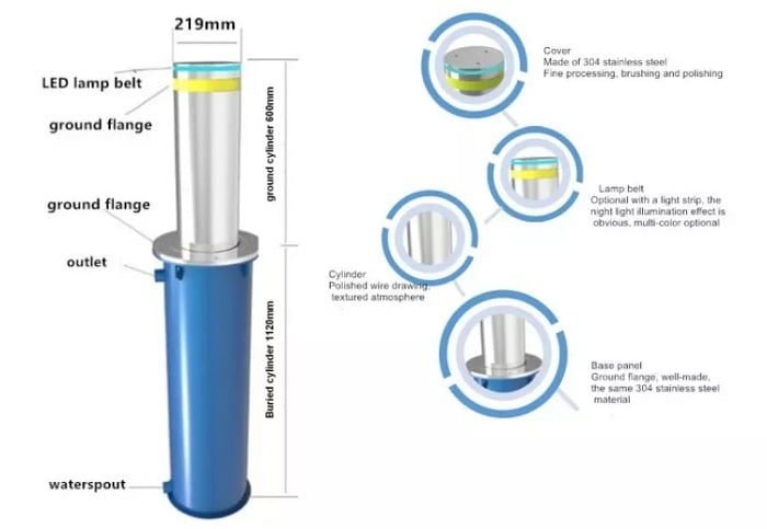 Automatic Stainless Steel Hydraulic Bollards MR-AB700 Technical Specifications