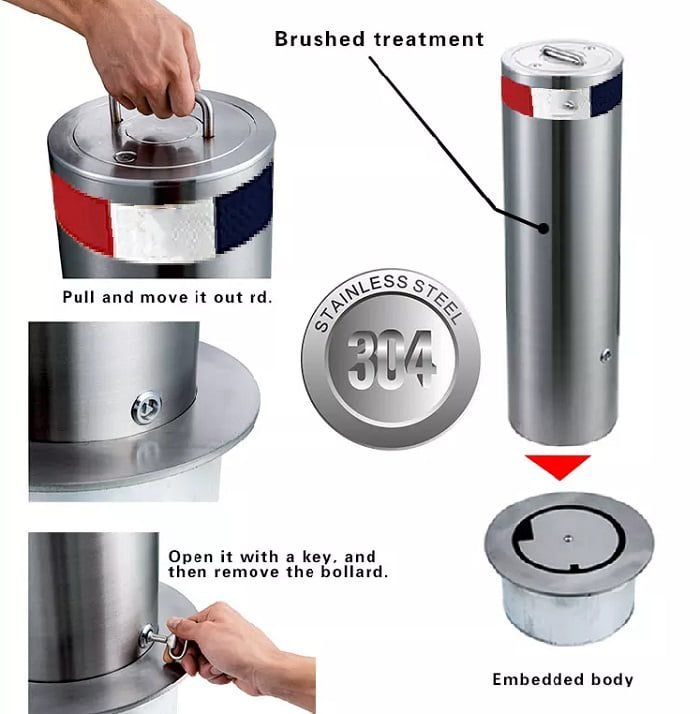 Automatic Stainless Steel Hydraulic Bollards MR-AB700 Technical Specifications