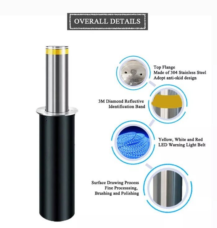 Automatic Stainless Steel Hydraulic Bollards MR-AB700 Technical Specifications