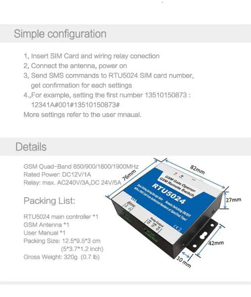 GSM Gate Opener Remote Relay Switch for Garage Door