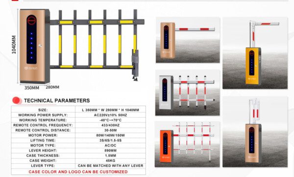 2 Fence Arm Boom Barrier System With Brushless DC Motor