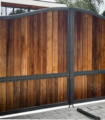Custom Wrought Iron with Wood Simple Main Entrance Gate