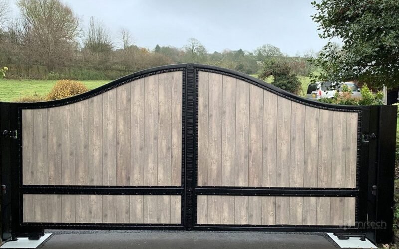 Custom Wrought Iron with Wood Simple Main Entrance Gate