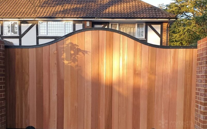 Custom Wrought Iron with Wood Simple Main Entrance Gate