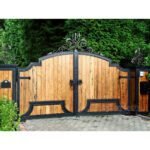 Wooden Gates with Wrought Iron Inserts for Home