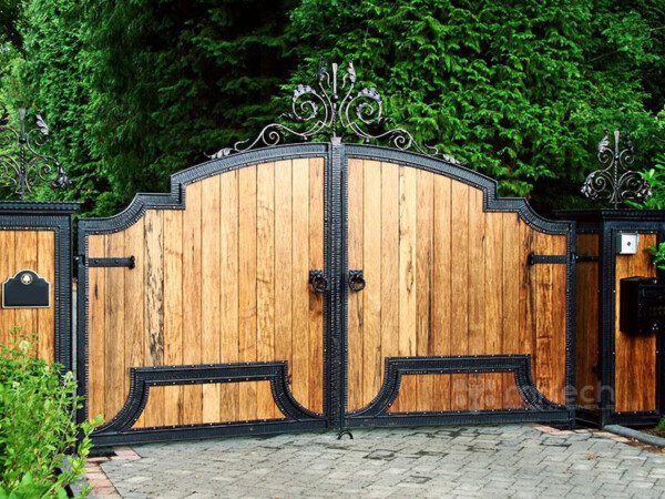 Wooden Gates with Wrought Iron Inserts for Home