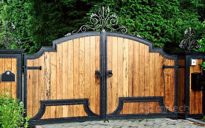 Wooden Gates with Wrought Iron Inserts for Home