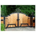 Wooden Gates with Wrought Iron Inserts for Home