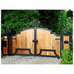 Wooden Gates with Wrought Iron Inserts for Home