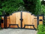 Wooden Gates with Wrought Iron Inserts for Home