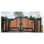 Wooden Gates with Wrought Iron Inserts for Home