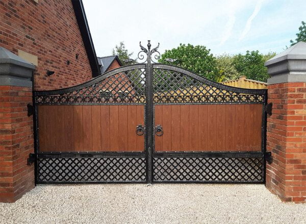 Wrought Iron Steel Framed Gates with Wood Gate