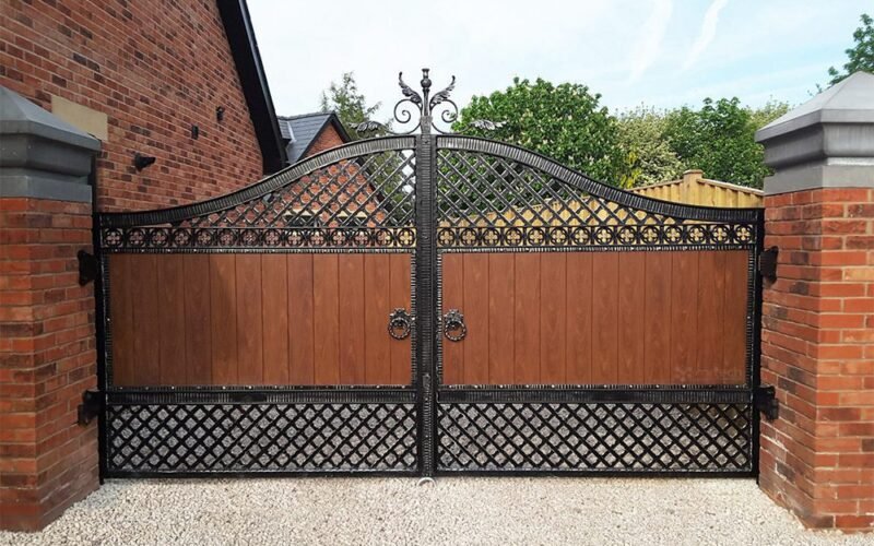 Wrought Iron Steel Framed Gates with Wood Gate