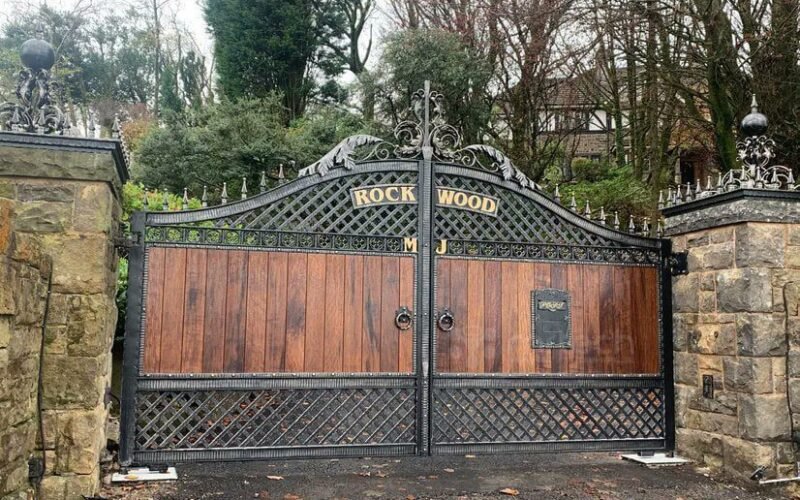 Wrought Iron Steel Framed Gates with Wood Gate