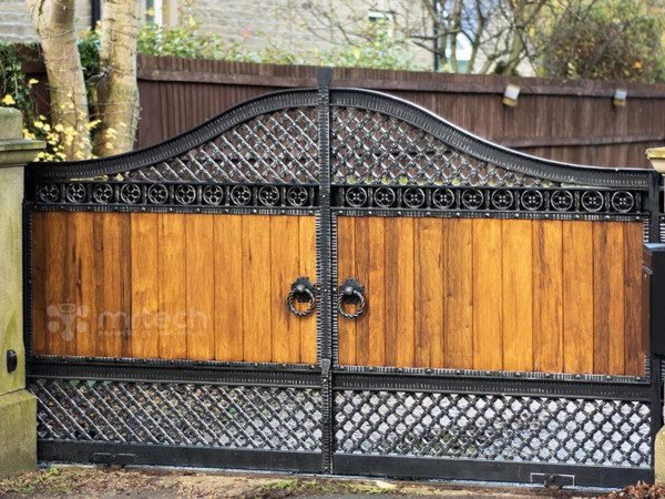 Wrought Iron Steel Framed Gates with Wood Gate