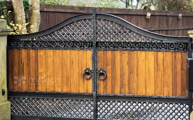 Wrought Iron Steel Framed Gates with Wood Gate
