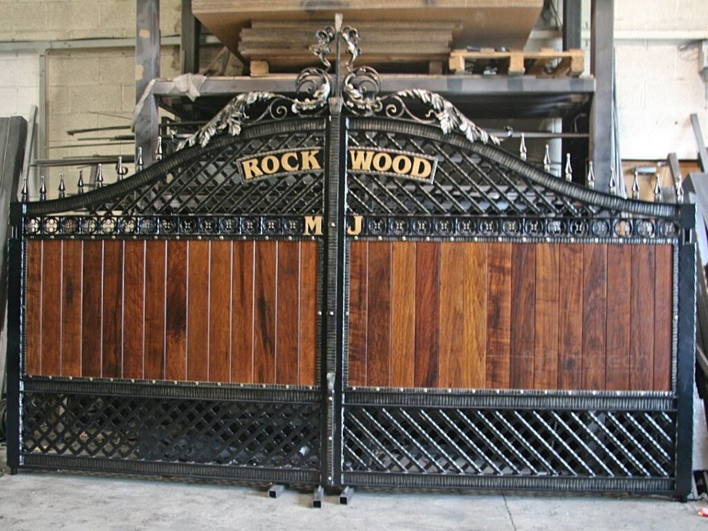 Wrought Iron Steel Framed Gates with Wood Gate