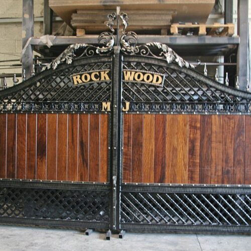 Wrought Iron Steel Framed Gates with Wood Gate