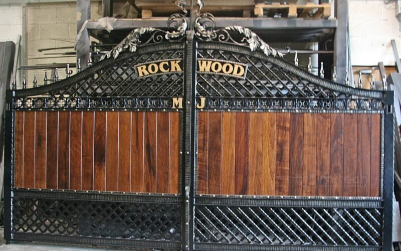 Wrought Iron Steel Framed Gates with Wood Gate