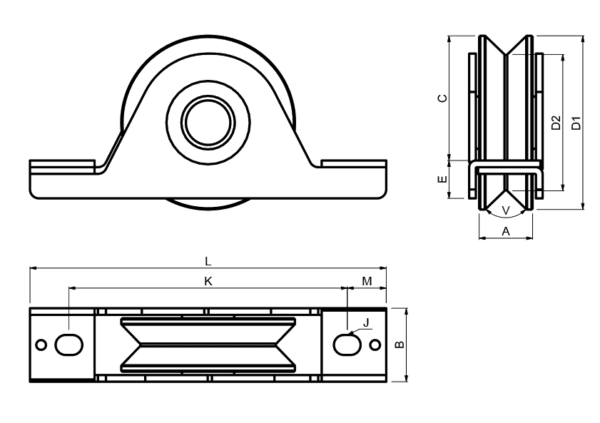 Sliding Gate V Grooved Roller Wheel Double Bearing, Internal Support