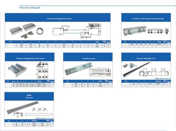 High Quality Stainless Steel Telescopic Automatic Sliding Gate Hardware Accessories Kits