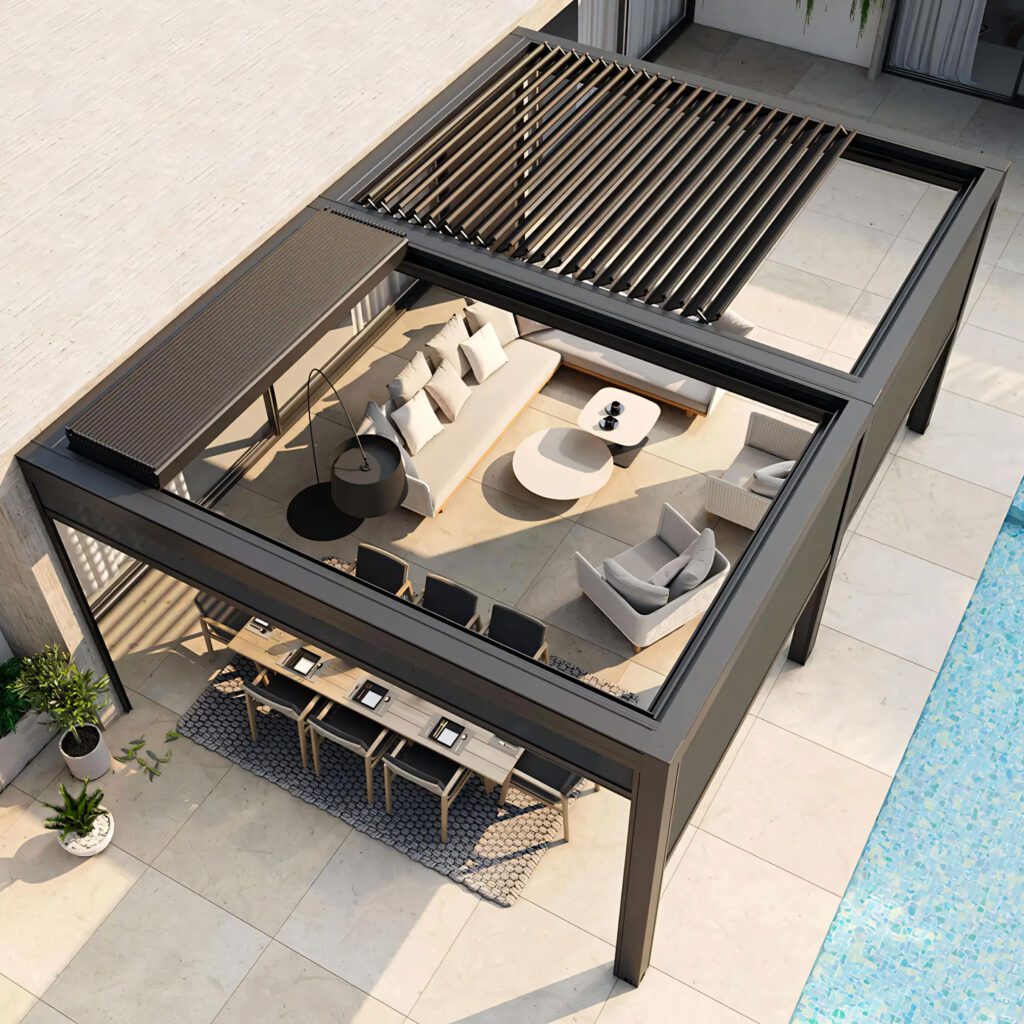 Motorized Aluminium Louver Retractable Bioclimatic Pergola