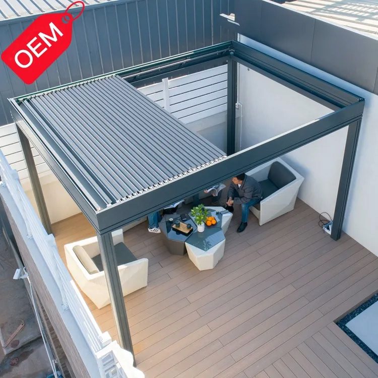 Outdoor Waterproof Retractable Folding Louvered Roof Pergola