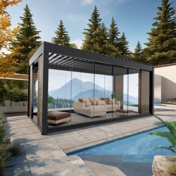 Solar Powered Louvered Roof Aluminum Pergola