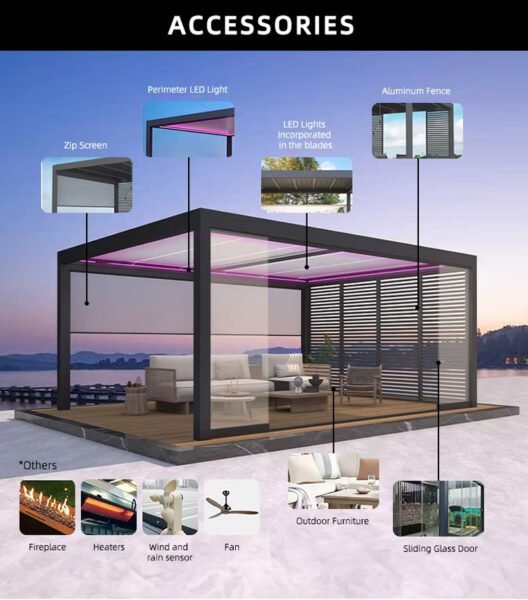 Automatic Smart Roof Outside Lourved Aluminum Pergola Design