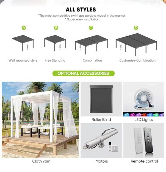 Automatic Smart Roof Outside Lourved Aluminum Pergola Design