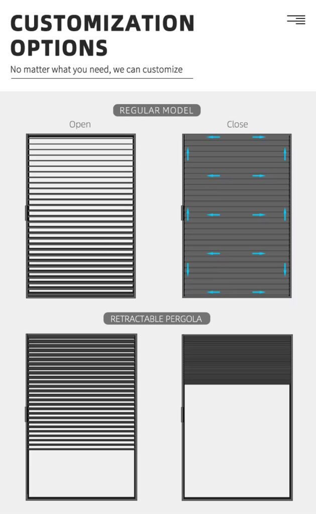Automatic Smart Roof Outside Lourved Aluminum Pergola Design