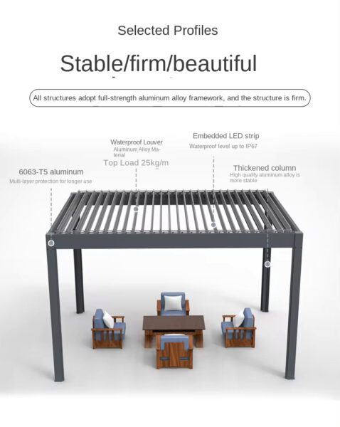 Bioclimatic Aluminium Pergola with Remote and LED Light
