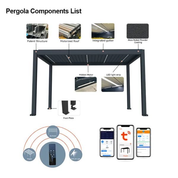Bioclimatic Exterior Motorized Louvered Aluminium Pergola