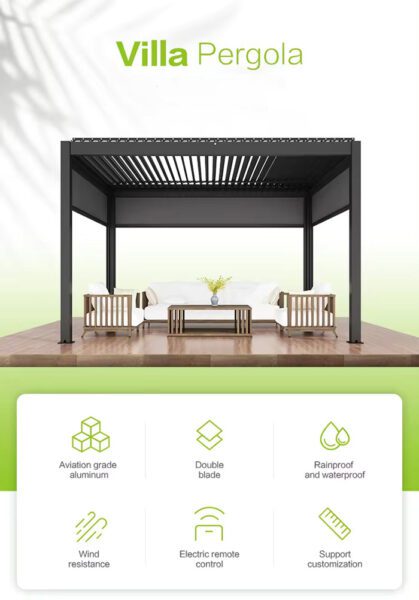 Garden Gazebo Aluminum Bioclimatic Louvered Pergola
