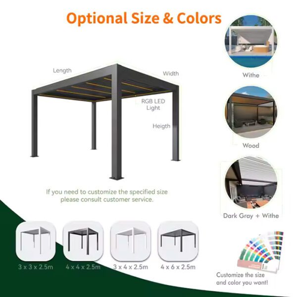 Motorised Louver Roof Bioclimatic Pergola for Sunshade