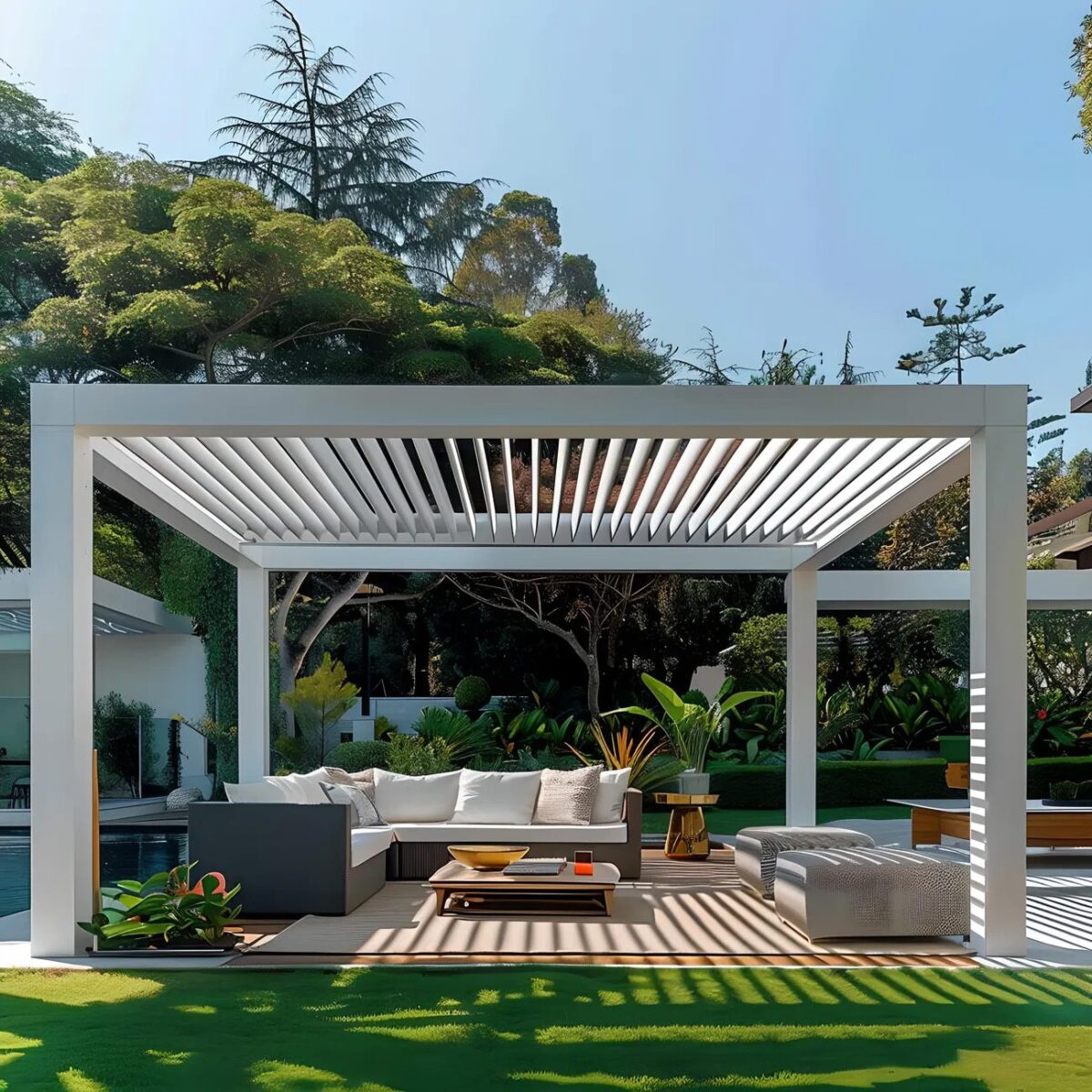 Remote Controlled with LED Lighting Louvered Pergola