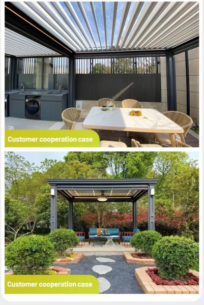 Remote Controlled with LED Lighting Louvered Pergola 8
