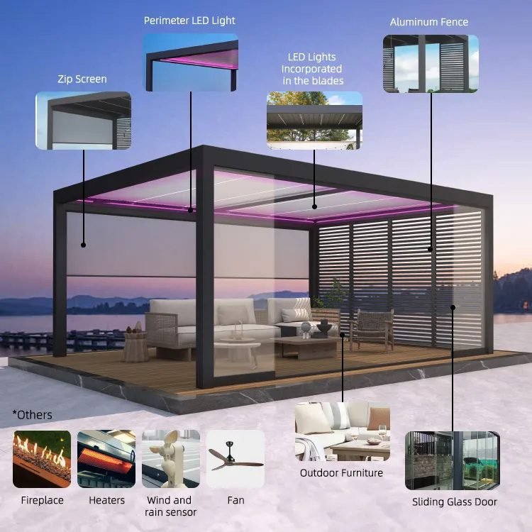 Waterproof Garden Motorized Outdoor Pergola