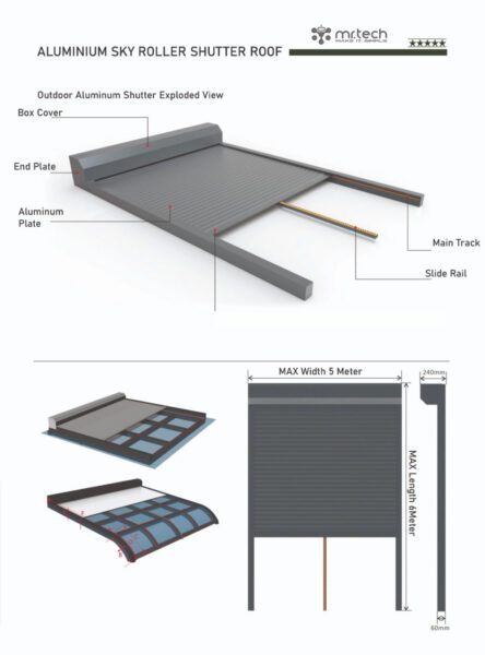 Skylight Glass Roof with Aluminum Horizontal Roller Shutters
