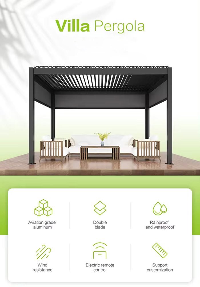 Motorized Alu Louver Pergola with Blinds For Outdoor Patio 3 X 4 Mtr