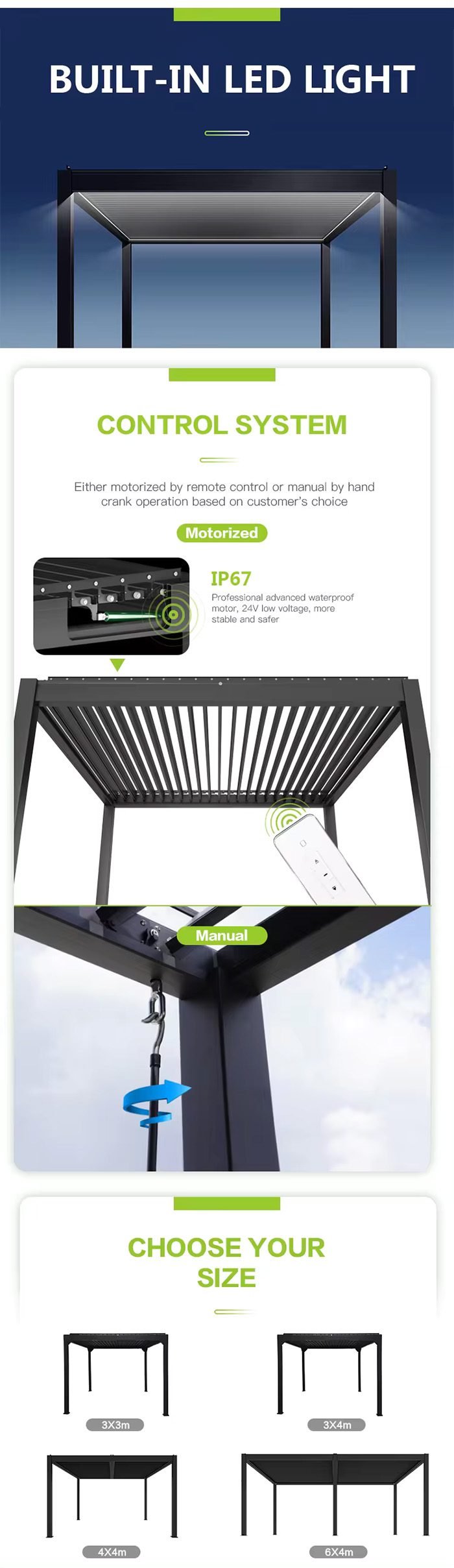 Motorized Alu Louver Pergola with Blinds For Outdoor Patio 3 X 4 Mtr