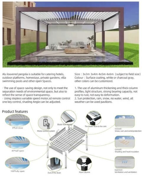 Motorized Alu Louver Pergola with Blinds For Outdoor Patio 3 X 4 Mtr