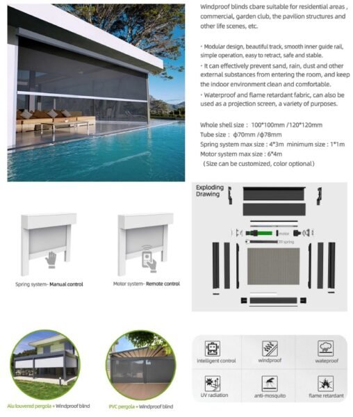 Motorized Alu Louver Pergola with Blinds For Outdoor Patio 3 X 4 Mtr
