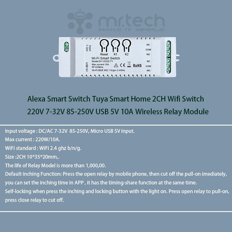 Smart Solutions 2 channels WiFi Wireless Switch Inching Self-Locking Relay Module