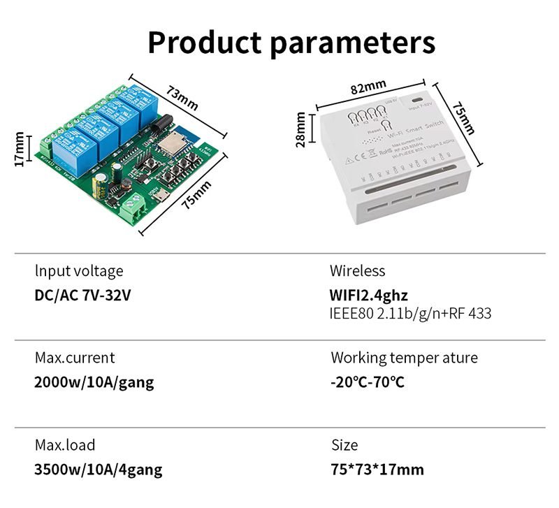 Wifi+Ble with RF Module 4CH Relay Work With Alexa Google Home