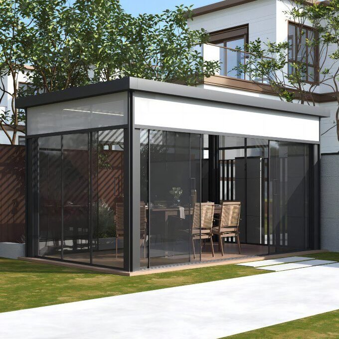 Remote Control Windproof Sunscreen Outdoor Roller Blind bg
