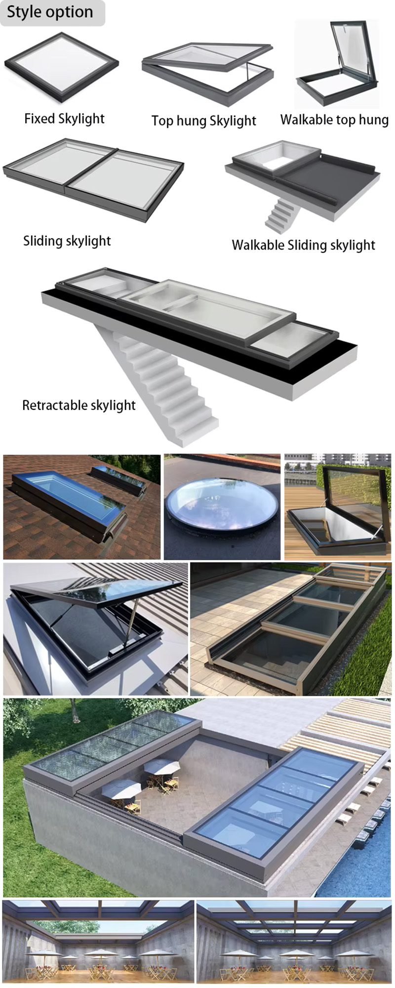 Sliding Skylight With Rail Glass Roof Top Cover