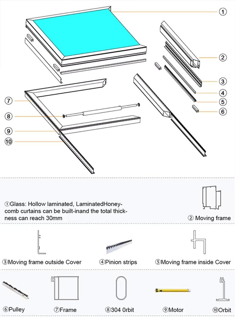 Automatic Aluminum Sliding Skylight for Roof