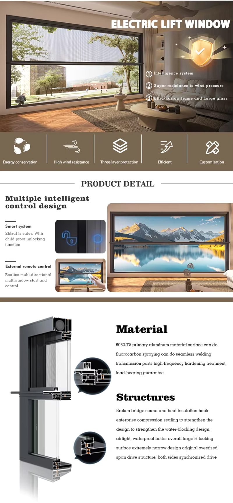 Automatic Aluminum Alloy Vertical Lift up windows