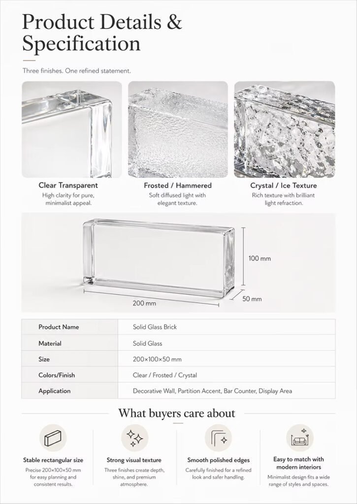 Hot Melt Solid Glass Block 200 x 100 x 50mm